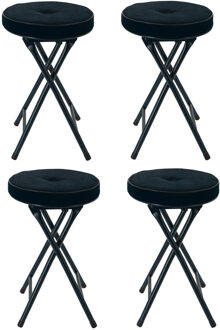 Home & Styling Bijzet krukje/stoel - 4x - Opvouwbaar - blauw Ribcord - D33 x H49 cm