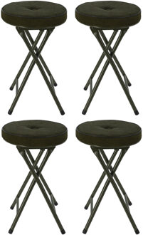 Home & Styling Bijzet krukje/stoel - 4x - Opvouwbaar - donkergroen Ribcord - D33 x H49 cm