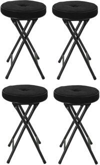 Home & Styling Bijzet krukje/stoel - 4x - Opvouwbaar - zwart Ribcord - D33 x H49 cm