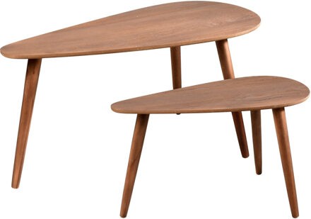 Home & Styling Bijzettafel/plantenstandaard set - 2-delig - lichtbruin - MDF hout - 60 x 30 x 35 cm en 80 x 40 x 40