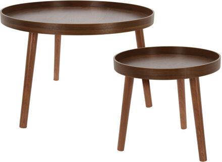 Home & Styling Bijzettafel/plantenstandaard set - 2-delig - walnoot bruin - MDF hout - 2 formaten