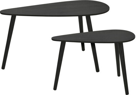 Home & Styling Bijzettafel/plantenstandaard set - 2-delig - zwart - MDF hout - 60 x 30 x 35 cm en 80 x 40 x 40 cm