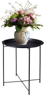Home & Styling Bijzettafel - zwart - metaal - H50 cm - plantenpot verhoger - binnen/buiten