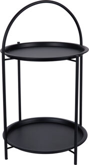Home & Styling Bijzettafel - zwart - metaal - H66 cm - plantenpot verhoger - binnen/buiten