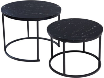 Home & Styling Bijzettafels - 2x stuks - zwart - metaal / MDF - rond - 50 cm / 60 cm