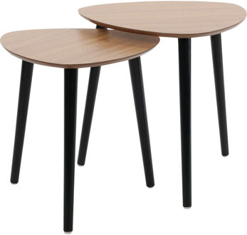 Home & Styling Bijzettafeltjes set 2x stuks Ancona - lichtbruin/zwart - D40 x H41 cm/D45 x H45 cm - dennenhout