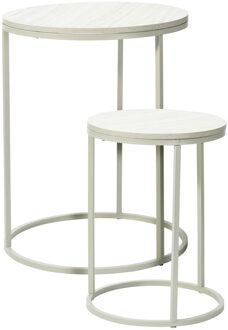 Home & Styling Bijzettafeltjes set 2x stuks Verona - wit - D40 x H50 cm/D30 x H40 cm - metaal/hout