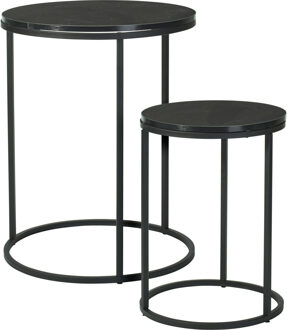 Home & Styling Bijzettafeltjes set 2x stuks Verona - zwart/zwart - D40 x H50 cm/D30 x H40 cm - metaal/hout