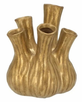 Home & Styling Bloemenvaas Tulips - tulpenvaas - mat goud - D13 x H16 cm - keramiek