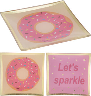 Home & Styling Bord glas 10x10cm tekst/donut roze