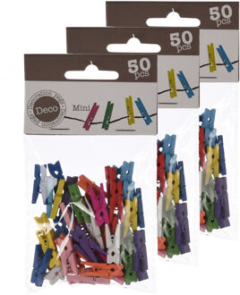 Home & Styling collection decoratie knijpers - 150x stuks - gekleurd - hout - 2,5 cm