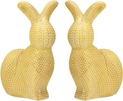Home & Styling Decoratie paashaas / konijn - 2x - geel - dolomiet - 14 cm - paasdecoratie