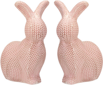 Home & Styling Decoratie paashaas / konijn - 2x - roze - dolomiet - 14 cm - paasdecoratie