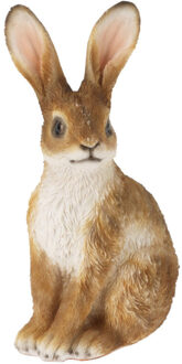 Home & Styling Decoratie paashaas / konijn - bruin/wit - polystone - 19 cm - zittend Camel bruin