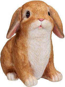 Home & Styling Decoratie paashaas / konijn - hangoren - bruin - polystone - 13 cm - zittend Camel bruin