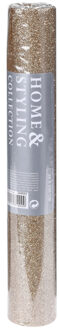 Home & Styling Decoratie stof/tafelloper champagne glitter 28 x 250 cm Creme