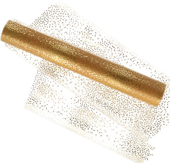 Home & Styling decoratie stof/tafelloper - goud - stippels - 30 x 500 cm - polyester Goudkleurig