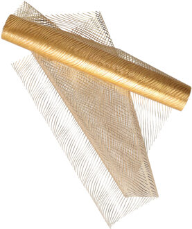 Home & Styling decoratie stof/tafelloper - goud - streep - 30 x 500 cm - polyester
