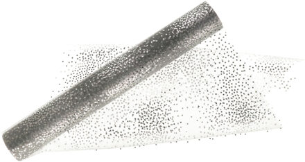 Home & Styling decoratie stof/tafelloper - zilver -stippen 30 x 500 cm - polyester Goudkleurig