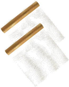 Home & Styling decoratie stof/tafellopers - 2x - goud - stippels - 30 x 500 cm - polyester