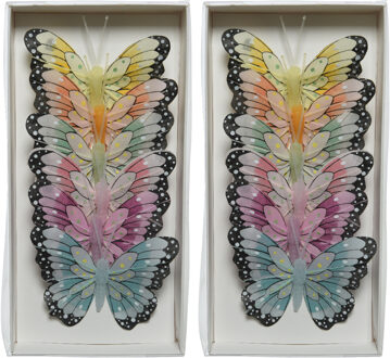 Home & Styling decoratie vlinders - op draad - gekleurd mix - 12x stuks - 8 cm - Lente - Zomer - ver