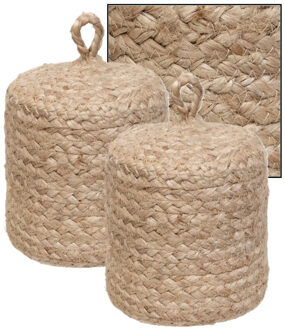 Home & Styling Deurstopper - 2x - 1 kilo - beige stof - jute gewicht - 14.5 cm - deurstop