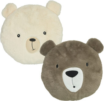 Home & Styling Dieren sierkussen kinderkamer - beer - bruin / wit - 30 cm - 2 stuks