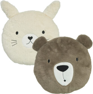 Home & Styling Dieren sierkussen kinderkamer - beer / konijn - bruin / wit - 30 cm