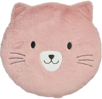 Home & Styling Dieren sierkussen kinderkamer - kat - roze - 30 cm - polyester