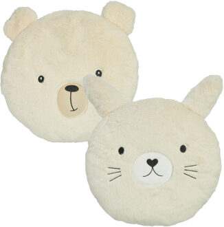Home & Styling Dieren sierkussen kinderkamer - konijn / ijsbeer - wit - 30 cm -2stuks