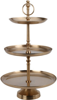 Home & Styling Etagere 3-laags - goud - RVS - H50 cm - Hightea/tapas/koekjes/taartjes serveerschaal