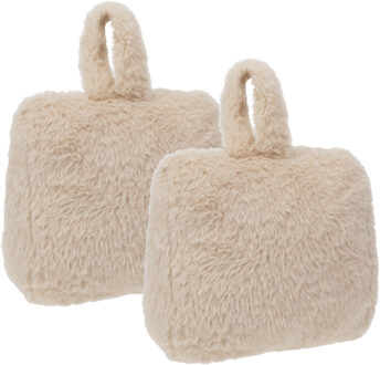Home & Styling Fake Fur Deurstopper - 2x - 1 kg - beige - stof - gewicht - 7 x 17 cm - deurstop
