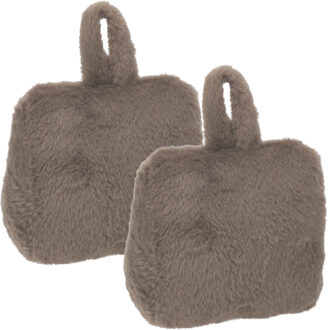 Home & Styling Fake Fur Deurstopper - 2x - 1 kg - grijs - stof - gewicht - 7 x 17 cm - deurstop