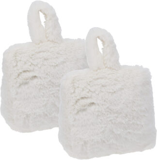 Home & Styling Fake Fur Deurstopper - 2x - 1 kg - wit - stof - gewicht - 7 x 17 cm - deurstop