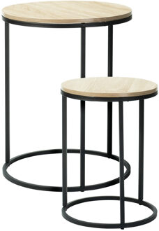 Home & Styling H&S Bijzettafeltjes set 2x - zwart/naturel - D40 x H50/D30 x H40 cm