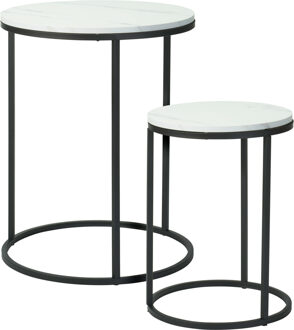 Home & Styling H&S Bijzettafeltjes set 2x - zwart/wit - D40 x H50 cm/D30 x H40 cm