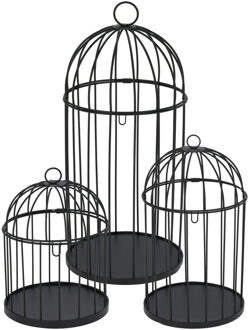 Home & Styling Home decoratie vogelkooien set 3x stuks - draad metaal - zwart - mix formaten