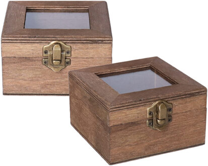 Home & Styling Houten opbergkistje met deksel - 2x - donkerbruin - 10 x 10 x 6 cm - Sieraden/spulletjes/sleutels