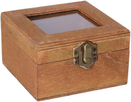 Home & Styling Houten opbergkistje met deksel - bruin - 10 x 10 x 6 cm - Sieraden/spulletjes/sleutels