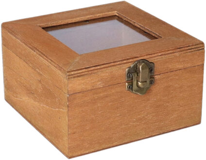 Home & Styling Houten opbergkistje met deksel - bruin - 12 x 12 x 8 cm - Sieraden/spulletjes/sleutels