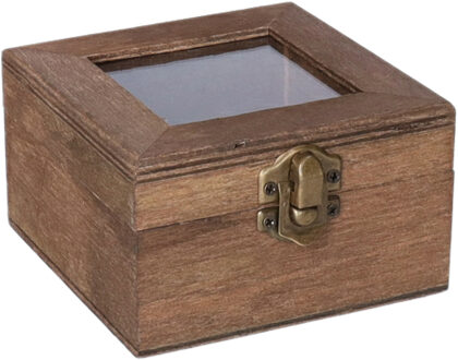 Home & Styling Houten opbergkistje met deksel - donkerbruin - 10 x 10 x 6 cm - Sieraden/spulletjes/sleutels