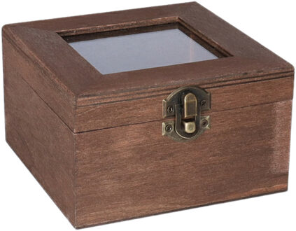 Home & Styling Houten opbergkistje met deksel - donkerbruin - 12 x 12 x 8 cm - Sieraden/spulletjes/sleutels
