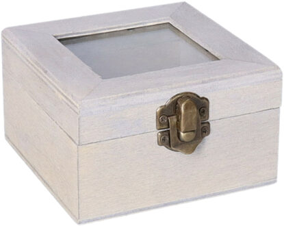 Home & Styling Houten opbergkistje met deksel - grijs - 10 x 10 x 6 cm - Sieraden/spulletjes/sleutels