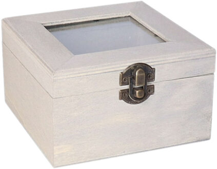 Home & Styling Houten opbergkistje met deksel - grijs - 12 x 12 x 8 cm - Sieraden/spulletjes/sleutels