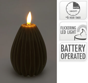 Home & Styling Kaars Peer LED geribbeld 10cm taupe