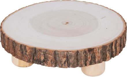 Home & Styling Kaarsenbord / decoratie dienblad - houten boomschijf - met standaard - 21 x 6 cm
