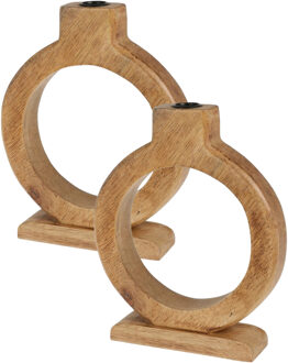 Home & Styling Kaarshouder - 2x - mangohout - 16 x 21 cm - kandelaar - bruin