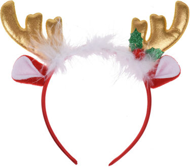 Home & Styling Kerst diadeem/haarband - rendier gewei met oren - goud - polyester - accessoires