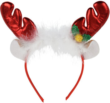 Home & Styling Kerst diadeem/haarband - rendier gewei met oren - rood - polyester - accessoires