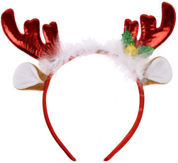 Home & Styling Kerst diadeem/haarband - rendier gewei met oren - rood - polyester - accessoires